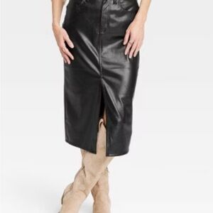 Universal Thread Black Vegan Leather MIDI Skirt